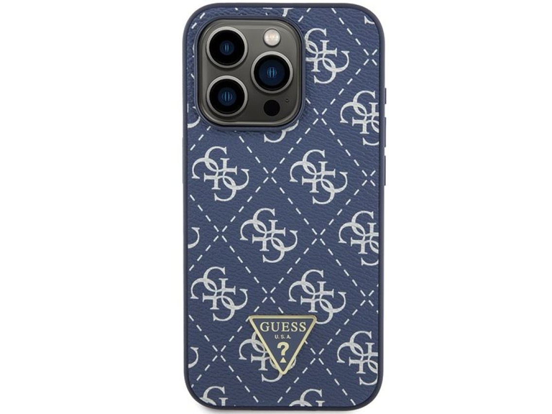Capa rígida Guess GUHCP15XPG4GPB para iPhone 15 Pro Max 6.7" azul/azul com logo triangular metálico