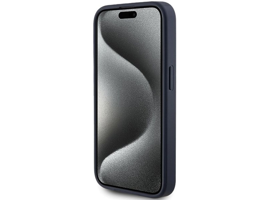 Capa rígida Guess GUHCP15XPG4GPB para iPhone 15 Pro Max 6.7" azul/azul com logo triangular metálico