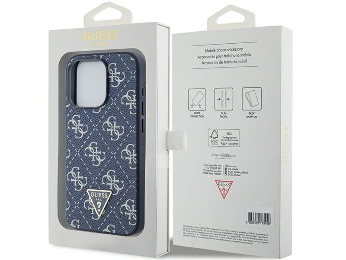 Capa rígida Guess GUHCP15XPG4GPB para iPhone 15 Pro Max 6.7" azul/azul com logo triangular metálico