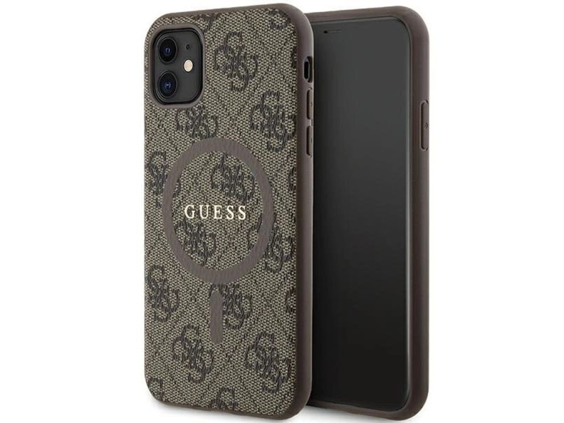 Guess GUHMN61G4GFRW iPhone 11 6.1" / Xr brown/brown hardcase 4G Collection Leather Metal Logo MagSaf