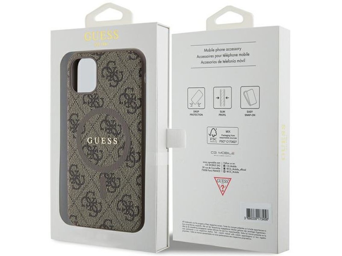 Guess GUHMN61G4GFRW iPhone 11 6.1" / Xr brown/brown hardcase 4G Collection Leather Metal Logo MagSaf