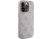 Capa Guess 4G Collection em couro com logo met�lico e MagSafe para iPhone 14 Pro Max - Rosa