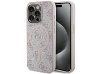 Capa Guess 4G Collection em couro com logo metálico e MagSafe para iPhone 15 Pro Max - Rosa Capa Guess 4G Collection em couro com logo metálico e MagSafe para iPhone 15 Pro Max - Rosa