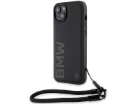 Capa de couro BMW Signature com cordão para iPhone 15/14/13 - Preta Capa de couro BMW Signature com cordão para iPhone 15/14/13 - Preta