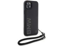 Capa de couro BMW Signature com cordão para iPhone 15/14/13 - Preta Capa de couro BMW Signature com cordão para iPhone 15/14/13 - Preta