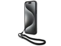 Capa de couro BMW Signature com cordão para iPhone 15/14/13 - Preta Capa de couro BMW Signature com cordão para iPhone 15/14/13 - Preta