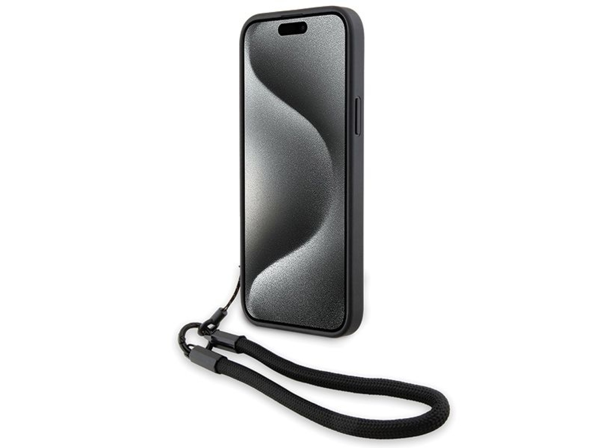 Capa de couro BMW Signature com cordão para iPhone 15/14/13 - Preta