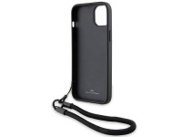 Capa de couro BMW Signature com cordão para iPhone 15/14/13 - Preta Capa de couro BMW Signature com cordão para iPhone 15/14/13 - Preta