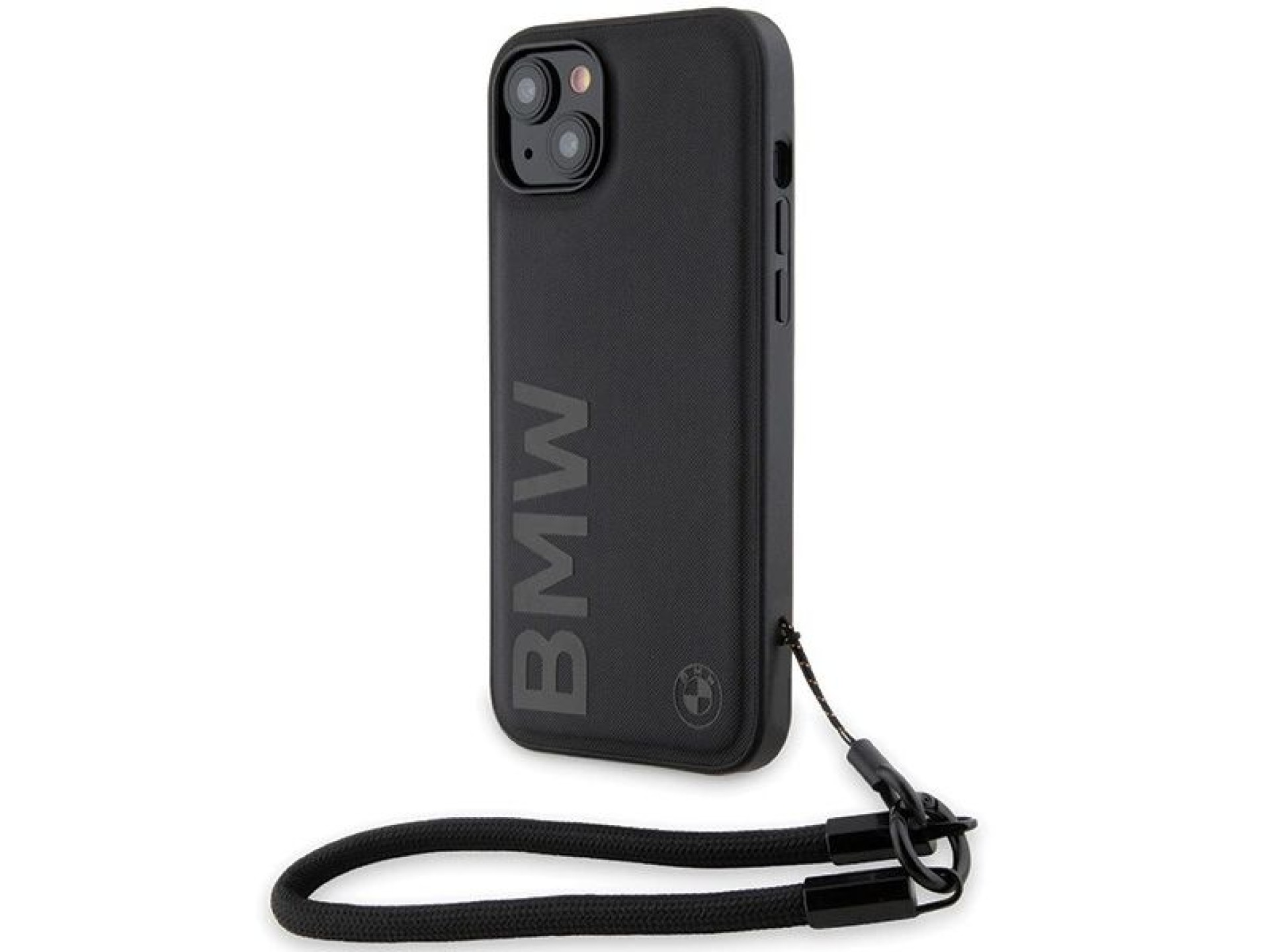 Funda BMW Signature Leather Wordmark Cord para iPhone 15 Plus / 14 Plus - negra