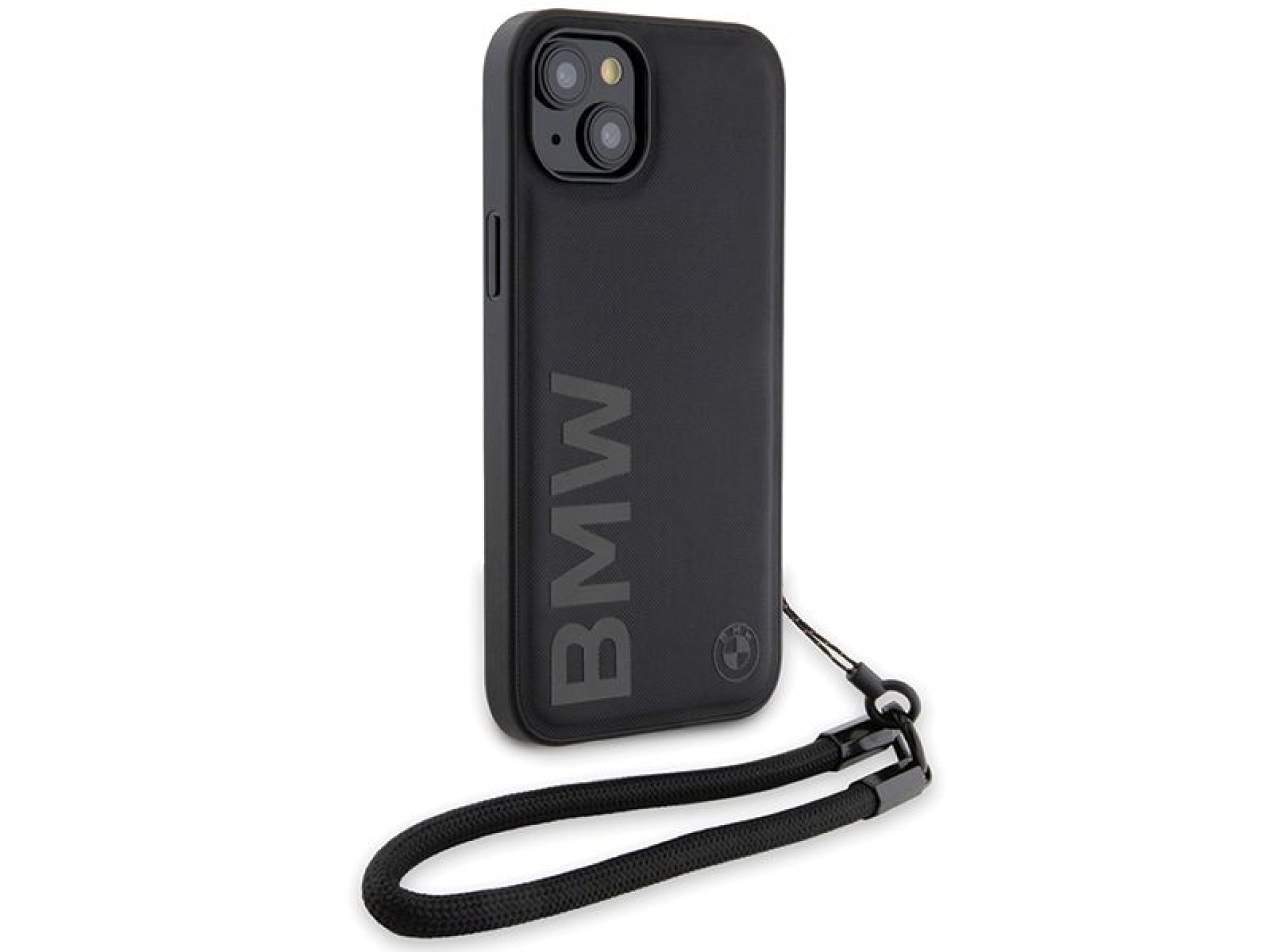 Funda BMW Signature Leather Wordmark Cord para iPhone 15 Plus / 14 Plus - negra