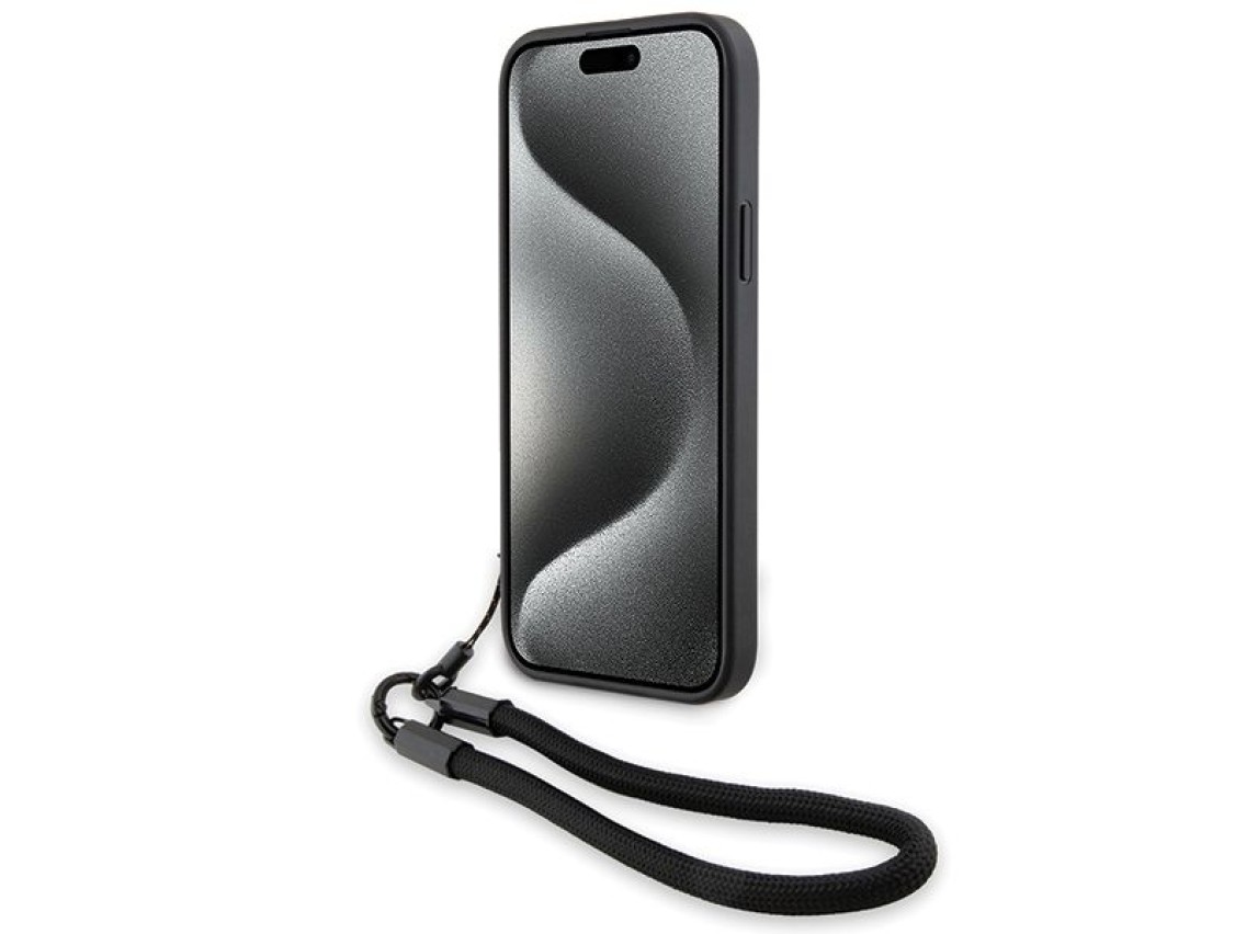 Funda BMW Signature Leather Wordmark Cord para iPhone 15 Plus / 14 Plus - negra