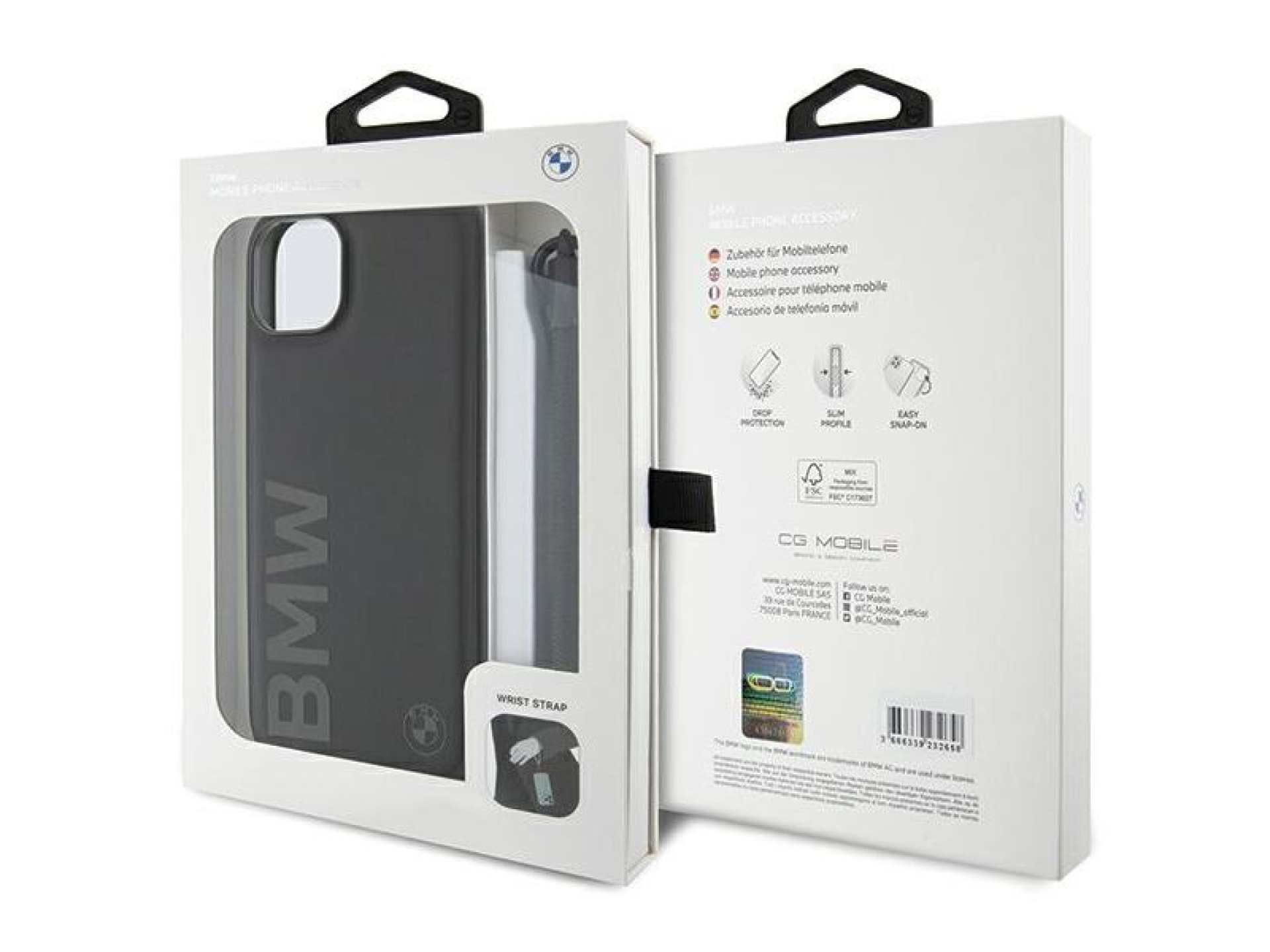 Funda BMW Signature Leather Wordmark Cord para iPhone 15 Plus / 14 Plus - negra