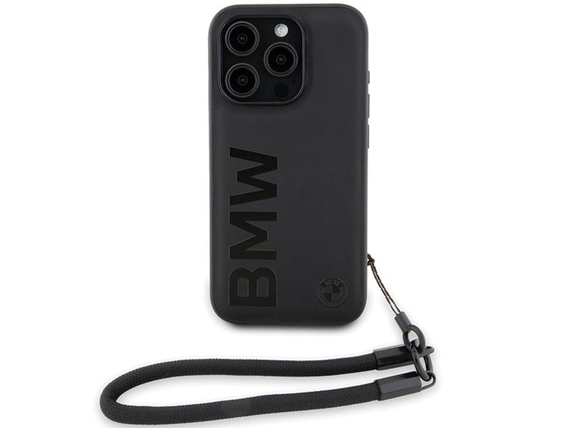BMW Signature Leather Wordmark Cord case for iPhone 15 Pro Max - black