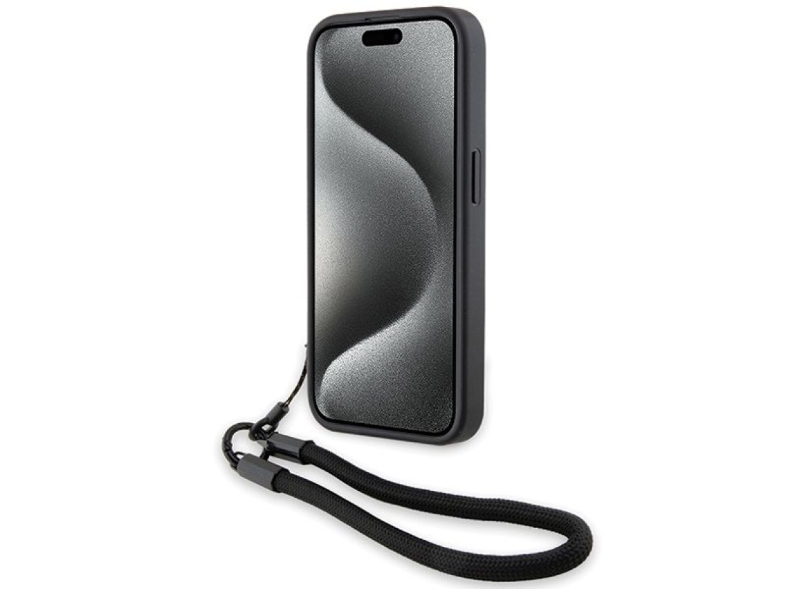 BMW Signature Leather Wordmark Cord case for iPhone 15 Pro Max - black