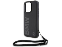 BMW Signature Leather Wordmark Cord case for iPhone 15 Pro Max - black BMW Signature Leather Wordmark Cord case for iPhone 15 Pro Max - black