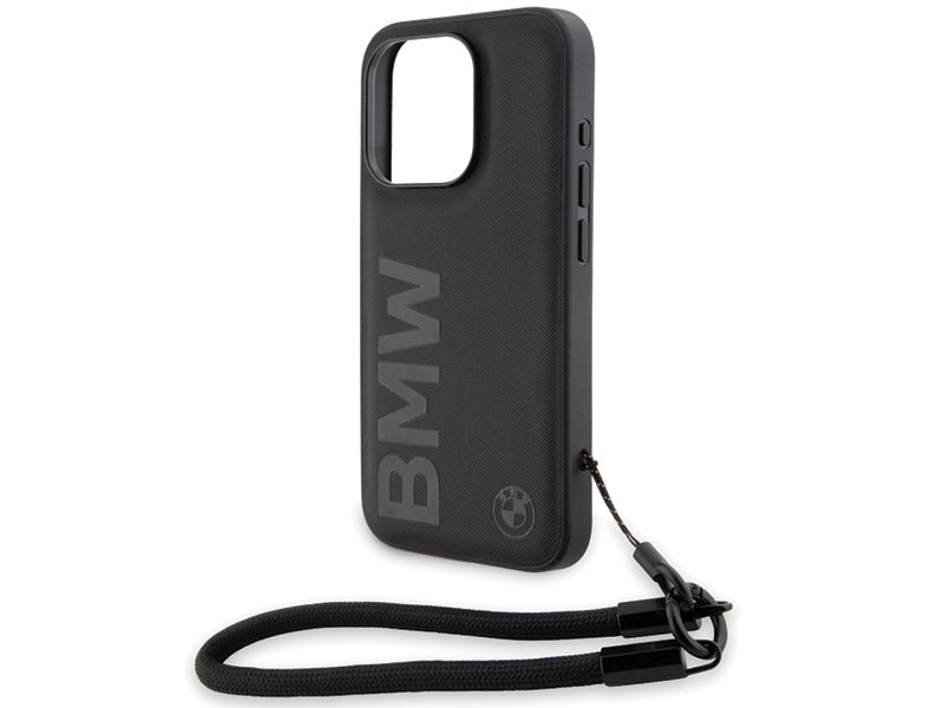 BMW Signature Leather Wordmark Cord case for iPhone 15 Pro Max - black