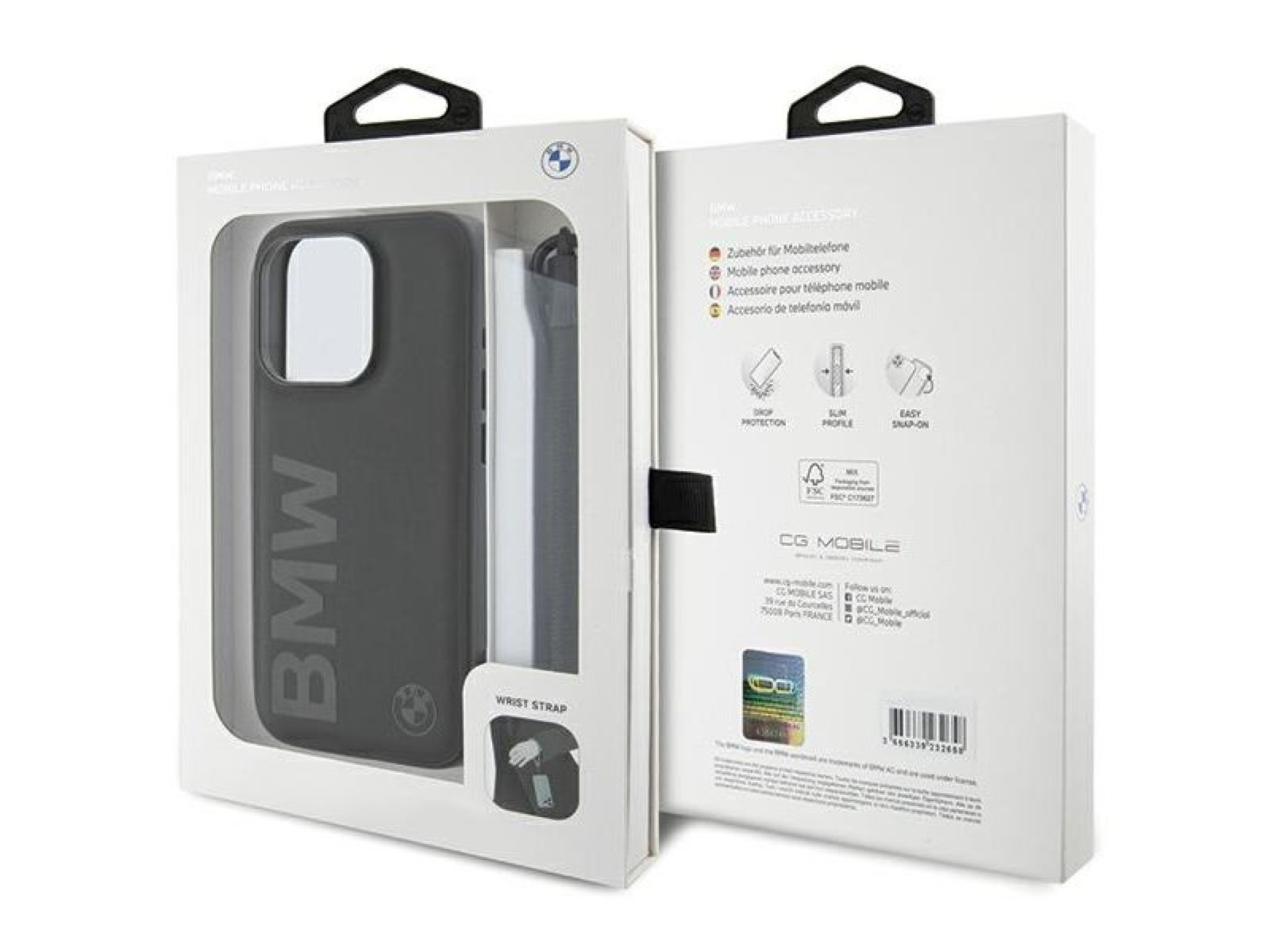 BMW Signature Leather Wordmark Cord case for iPhone 15 Pro Max - black