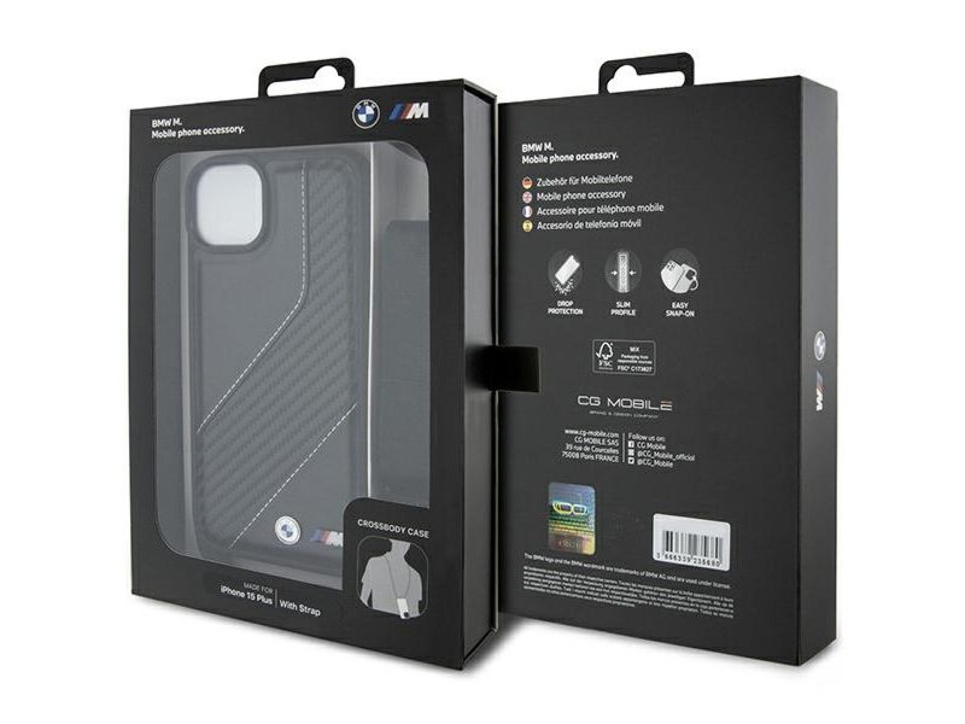 BMW M Edition Carbon Stripe & Strap case for iPhone 15 / 14 / 13 - black