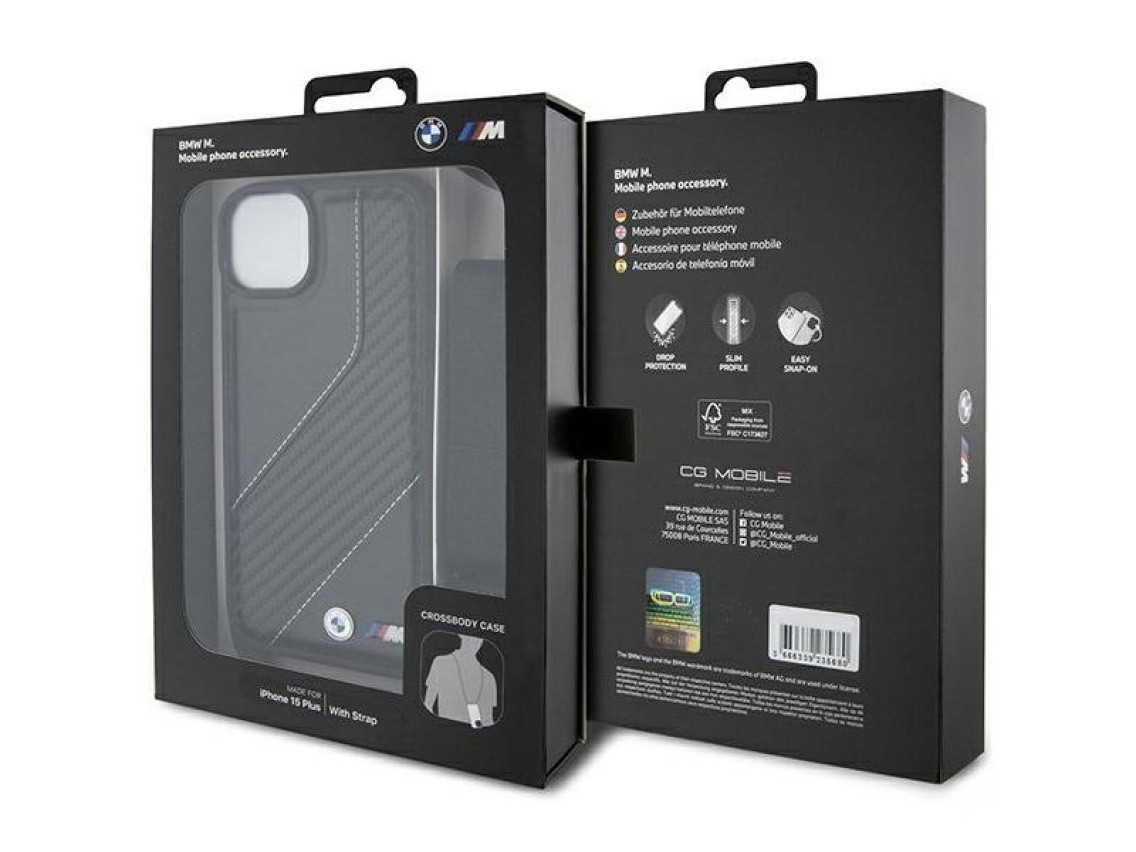 BMW M Edition Carbon Stripe & Strap case for iPhone 15 / 14 / 13 - black