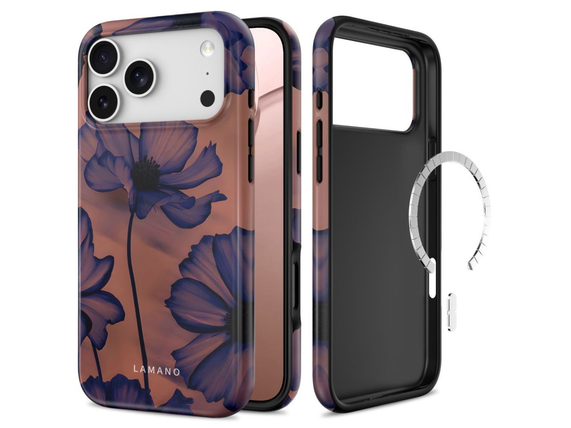 Capa Tech-Protect Lamano MagSafe para iPhone 18 Pro / 17 Pro - azul marinho e marrom