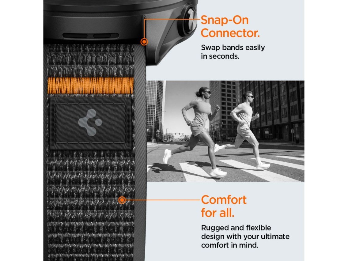 Pulseira Spigen Athlex Airna Garmin com sistema de libera��o r�pida, 22 mm - Preta e Laranja