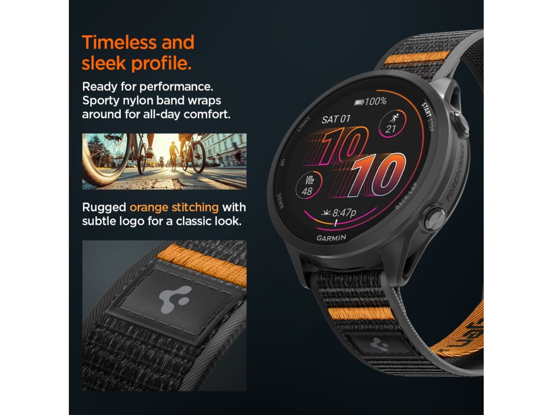 Correa Spigen Athlex Airna Garmin de liberación rápida de 22 mm - Negro y naranja