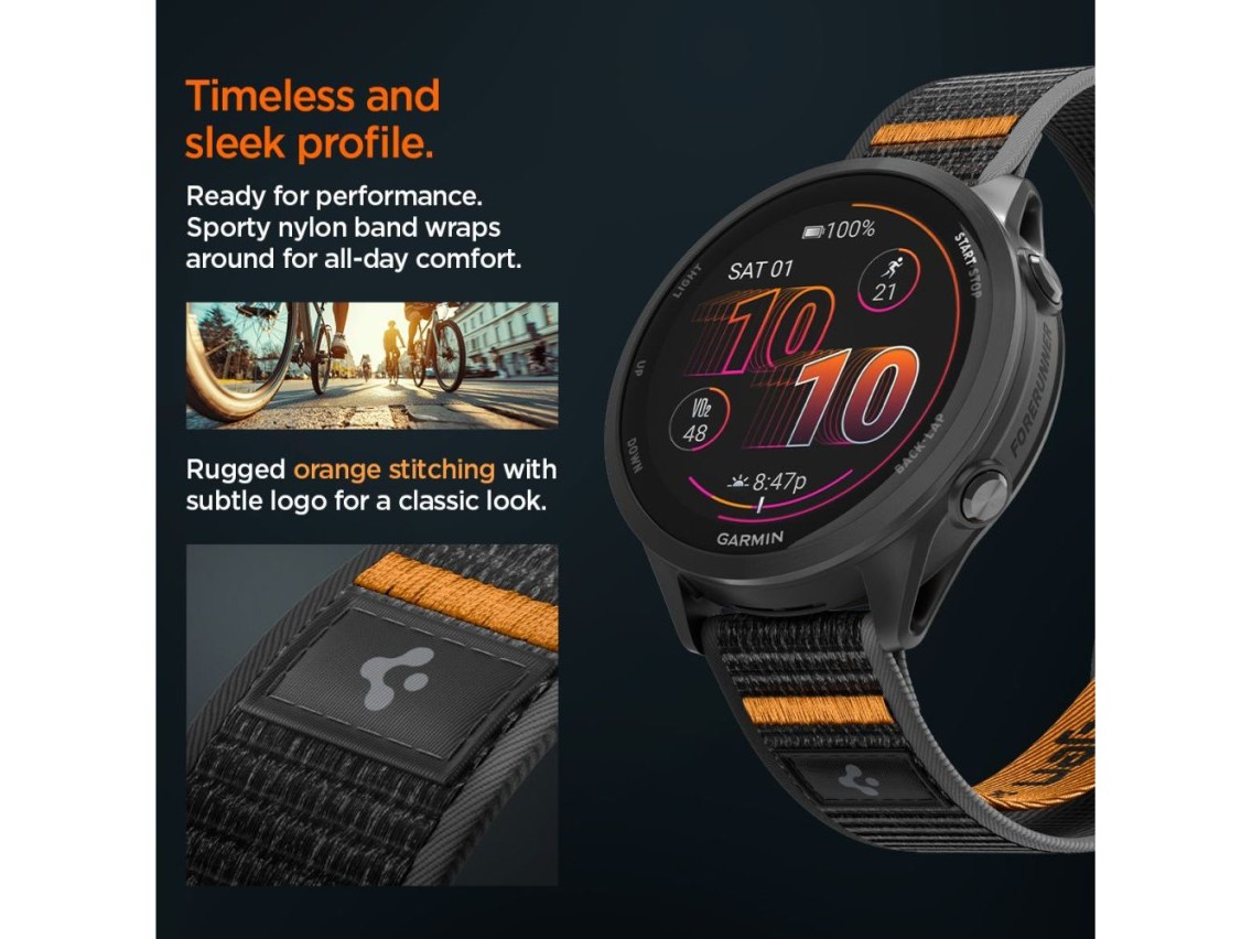 Pulseira Spigen Athlex Airna Garmin com sistema de libera��o r�pida, 22 mm - Preta e Laranja