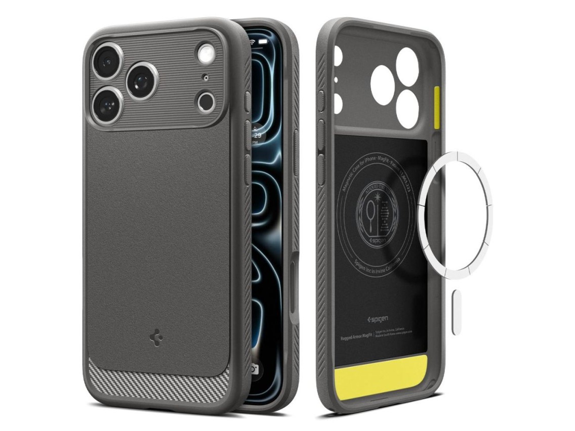 Capa Spigen Rugged Armor MagSafe para iPhone 18 Pro / 17 Pro - Cinza