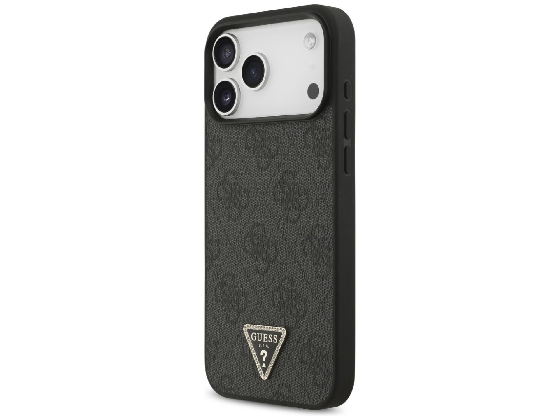 Capa Guess Leather 4G Triangle Strass MagSafe para iPhone 17 Pro Max / 18 Pro Max - Preta