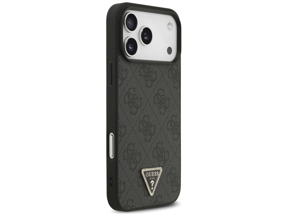 Capa Guess Leather 4G Triangle Strass MagSafe para iPhone 17 Pro Max / 18 Pro Max - Preta