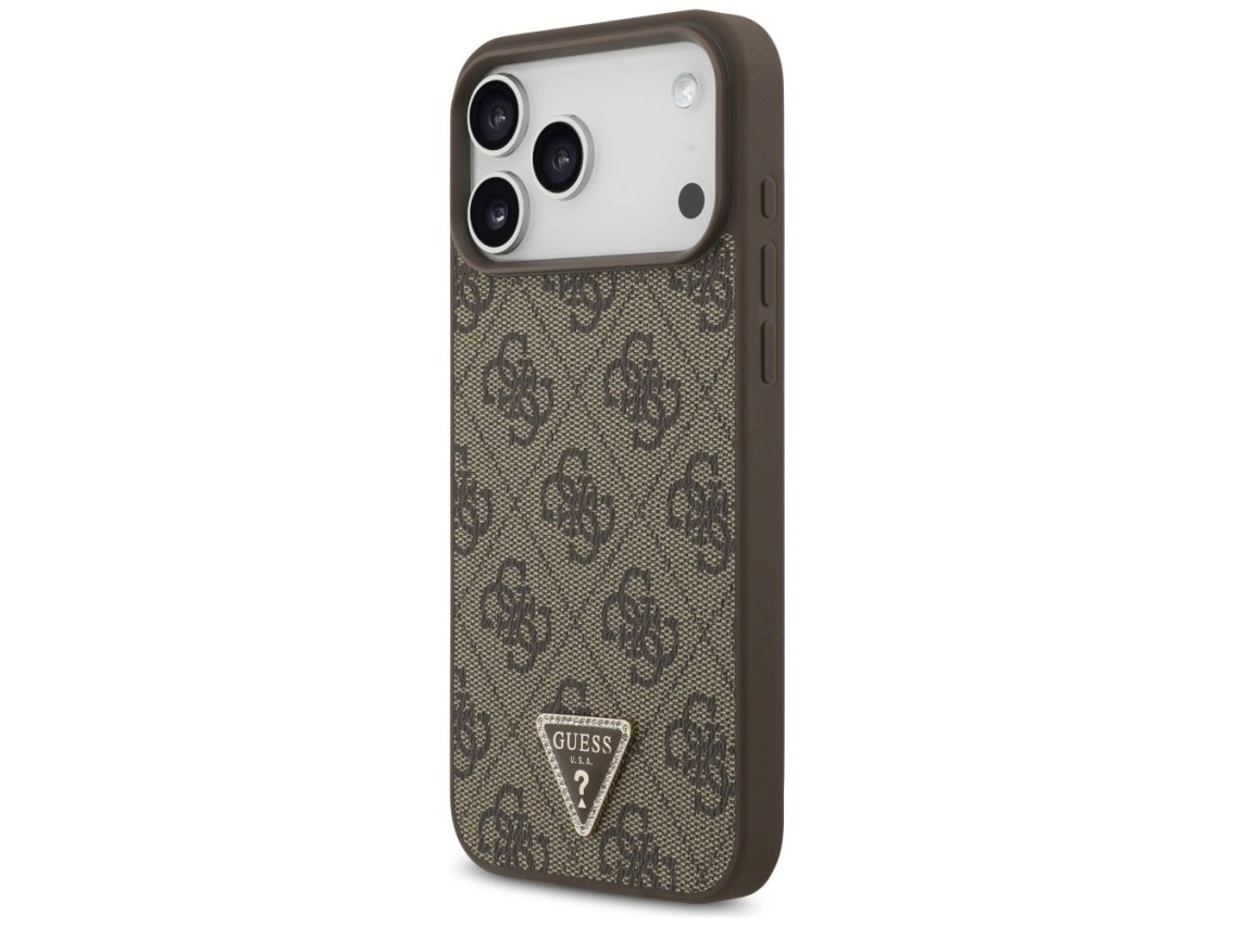 Funda Guess Leather 4G Triangle Strass MagSafe para iPhone 17 Pro Max / 18 Pro Max - Marrón