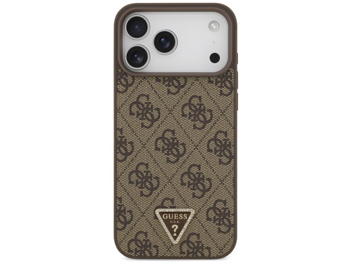 Funda Guess Leather 4G Triangle Strass MagSafe para iPhone 17 Pro Max / 18 Pro Max - Marrón