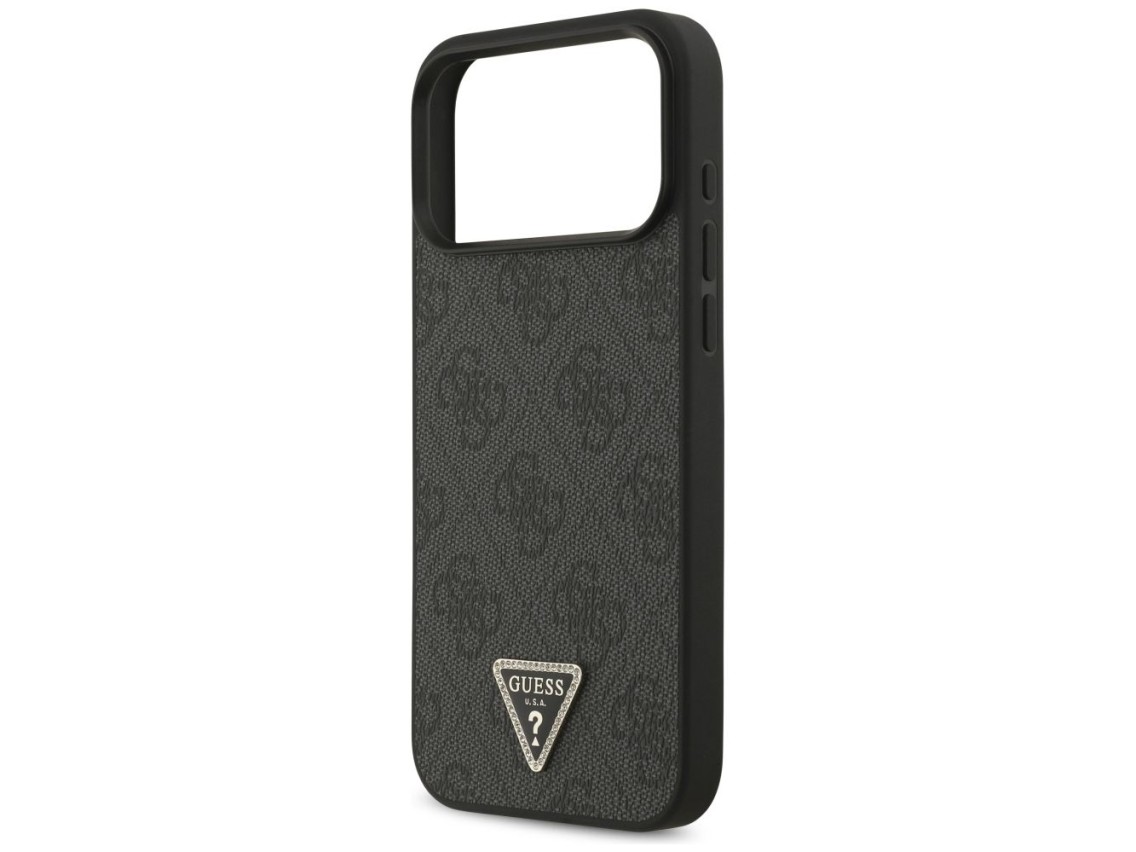 Capa Guess Leather 4G Triangle Strass MagSafe para iPhone 17 Pro Max / 18 Pro Max - Preta