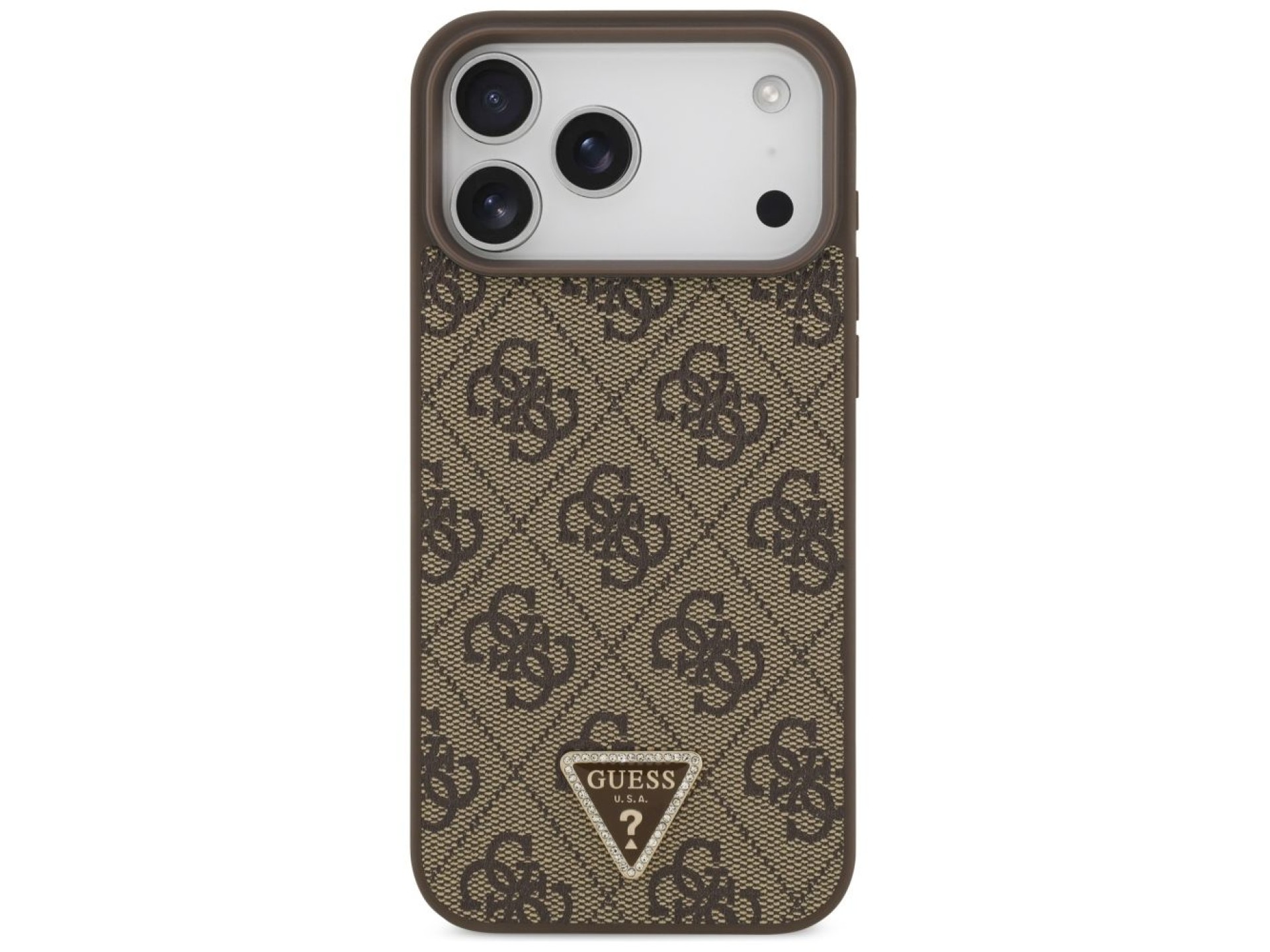 Funda Guess Leather 4G Triangle Strass MagSafe para iPhone 17 Pro Max / 18 Pro Max - Marrón