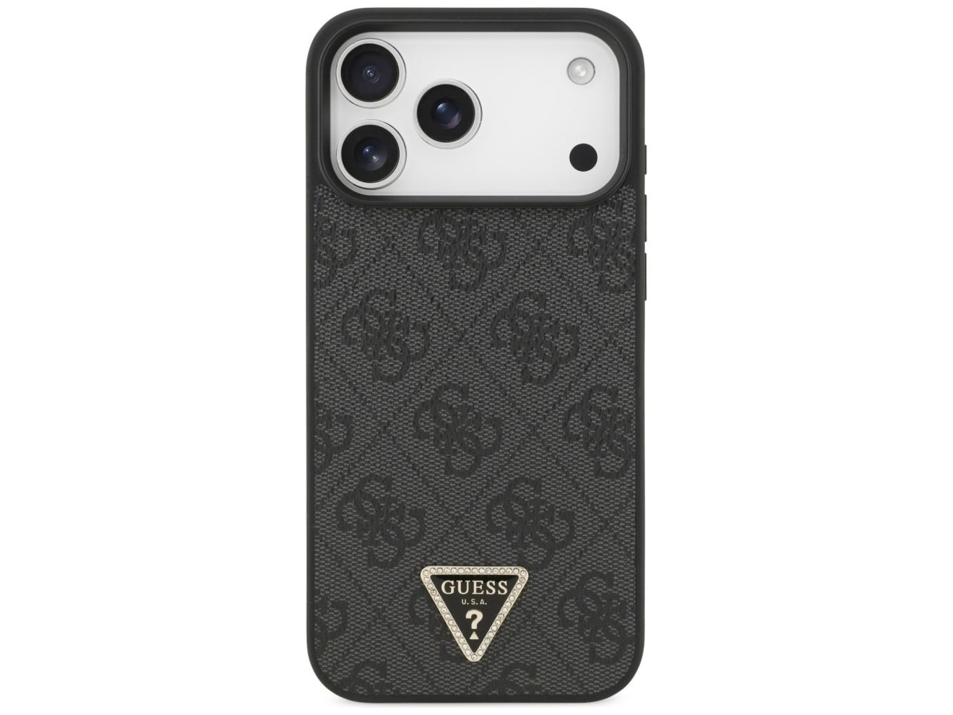 Capa Guess Leather 4G Triangle Strass MagSafe para iPhone 17 Pro Max / 18 Pro Max - Preta