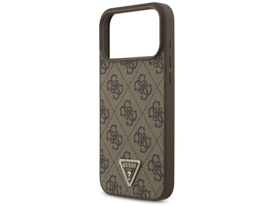 Funda Guess Leather 4G Triangle Strass MagSafe para iPhone 17 Pro Max / 18 Pro Max - Marrón