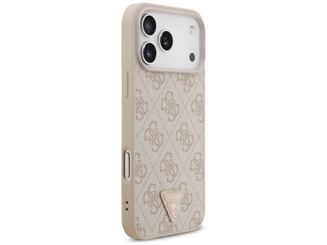 Funda Guess Leather 4G Triangle Strass MagSafe para iPhone 17 Pro Max / 18 Pro Max - Rosa