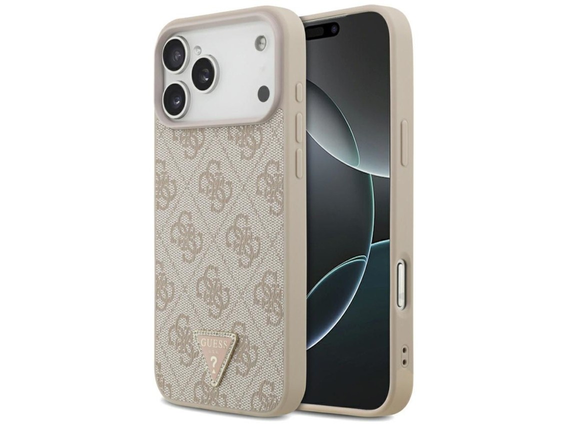 Funda Guess Leather 4G Triangle Strass MagSafe para iPhone 17 Pro Max / 18 Pro Max - Rosa