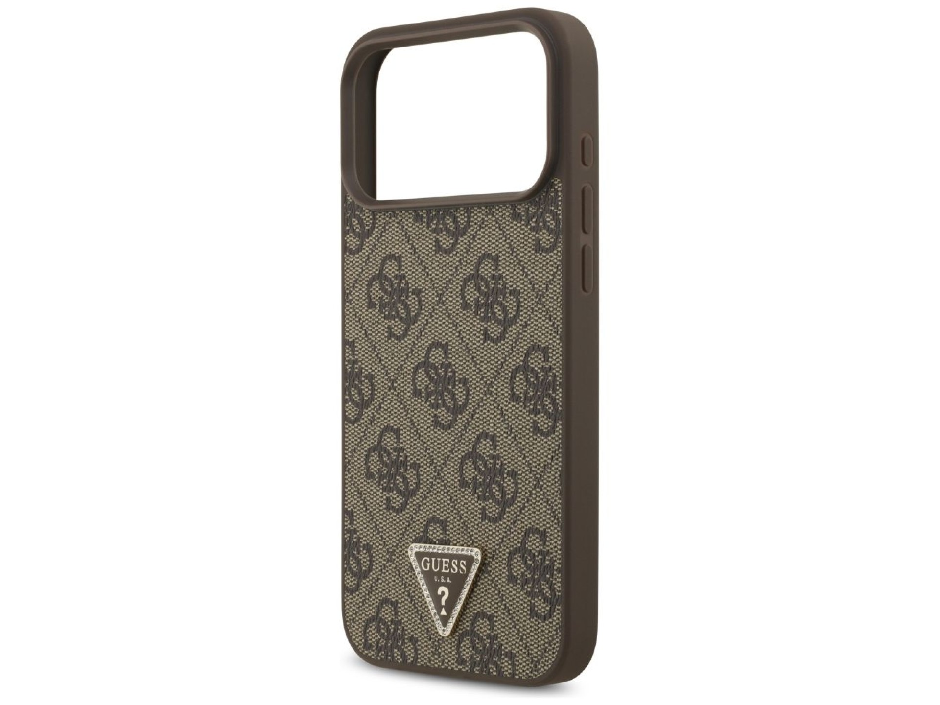 Funda Guess Leather 4G Triangle Strass MagSafe para iPhone 17 Pro Max / 18 Pro Max - Marrón