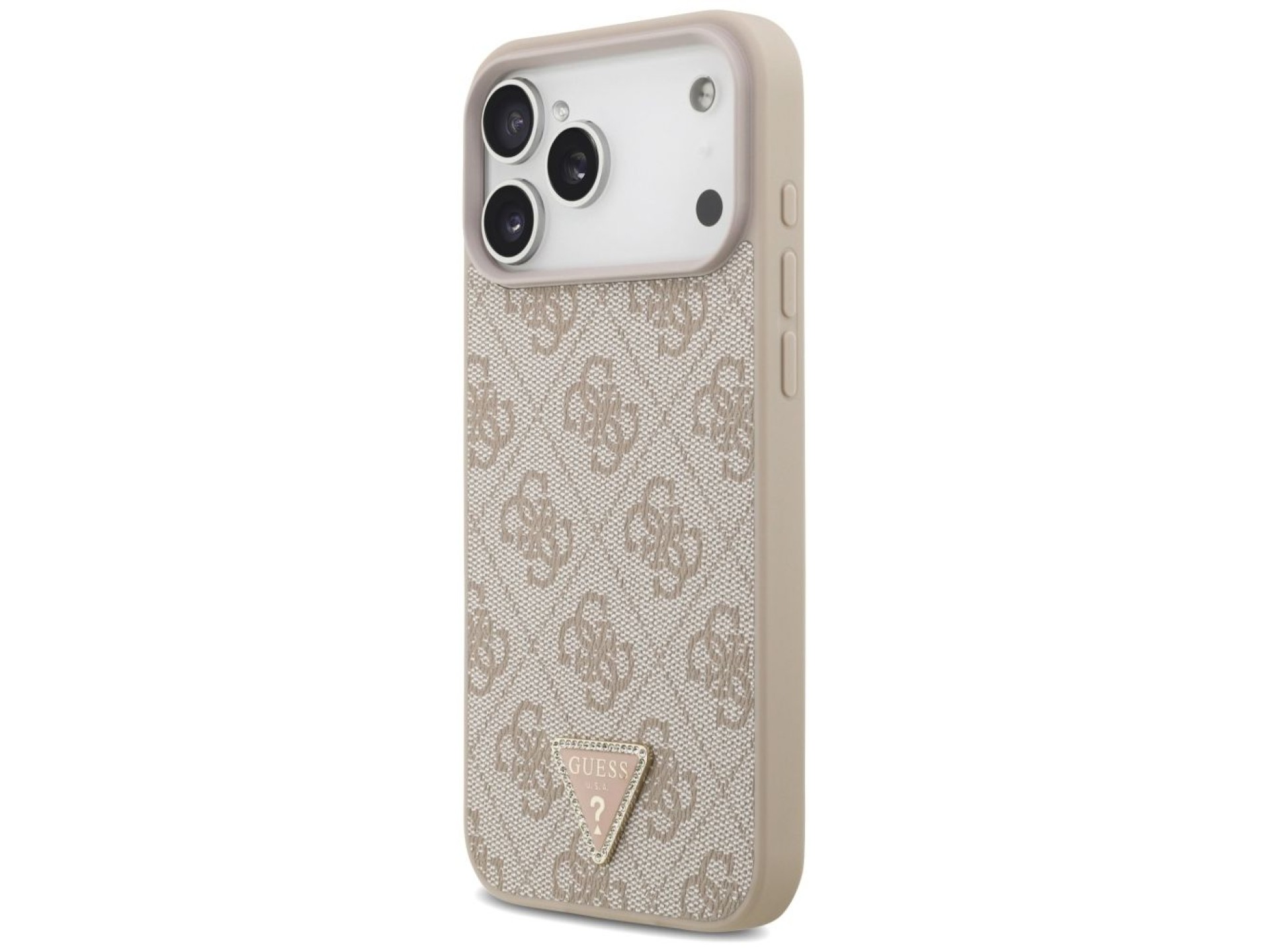 Funda Guess Leather 4G Triangle Strass MagSafe para iPhone 17 Pro Max / 18 Pro Max - Rosa