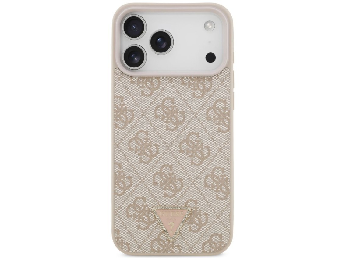 Funda Guess Leather 4G Triangle Strass MagSafe para iPhone 17 Pro Max / 18 Pro Max - Rosa