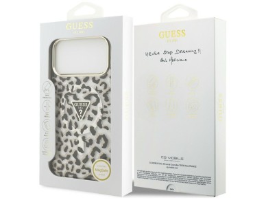 Capa MagSafe Guess IML Leopard Glitter Triangle Logo para iPhone 17 Pro Max / 18 Pro Max - Preta