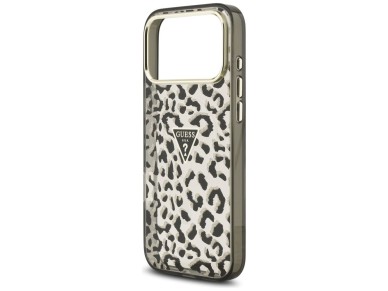 Capa MagSafe Guess IML Leopard Glitter Triangle Logo para iPhone 17 Pro Max / 18 Pro Max - Preta
