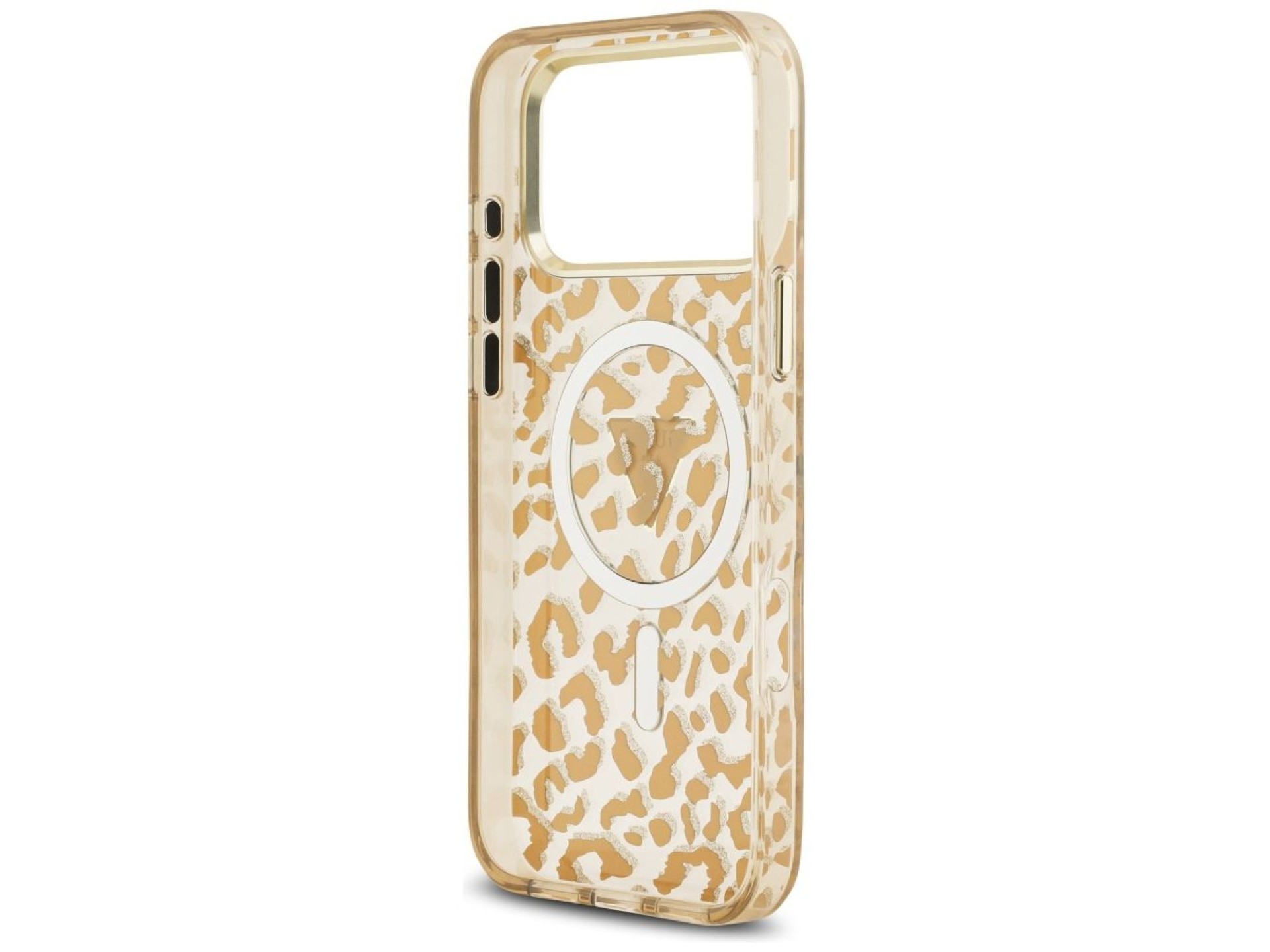 Funda Guess IML Leopard Glitter Triangle Logo MagSafe para iPhone 17 Pro / 18 Pro - Marrón