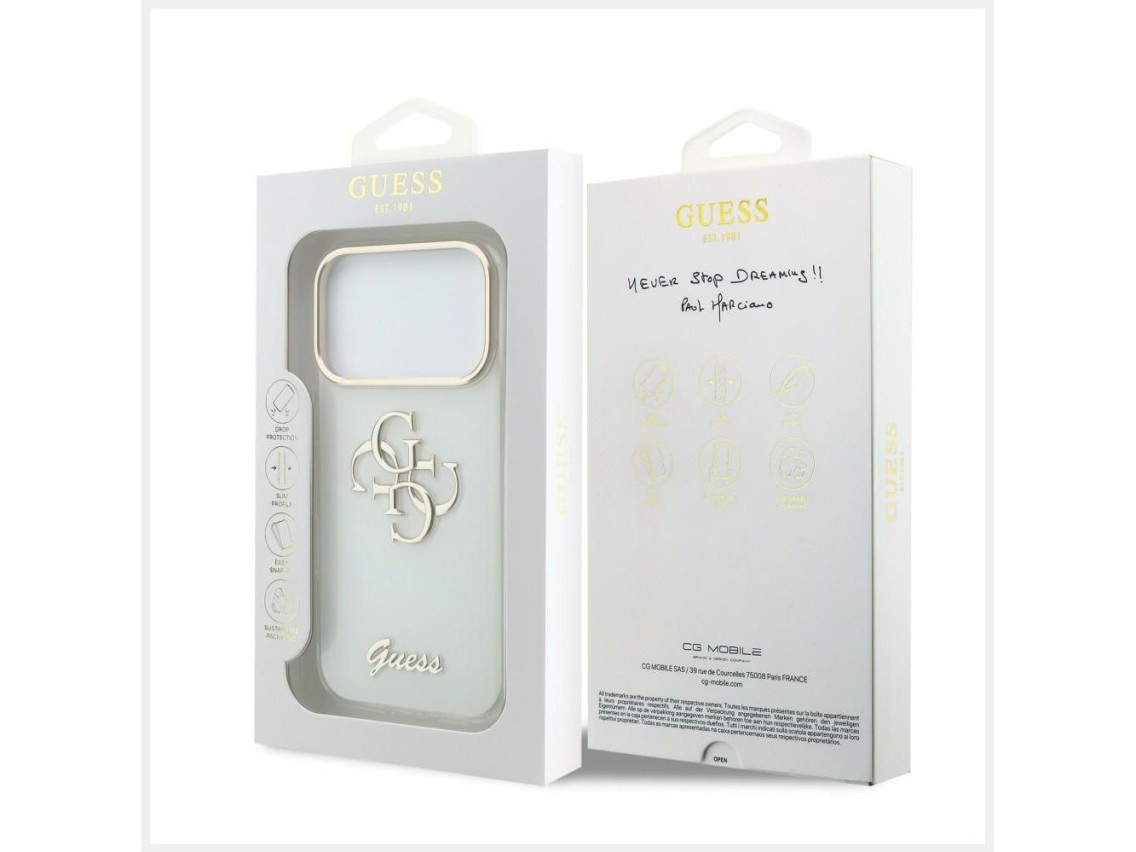 Guess IML 4G Script Metal Case for iPhone 17 Pro Max / 18 Pro Max - White