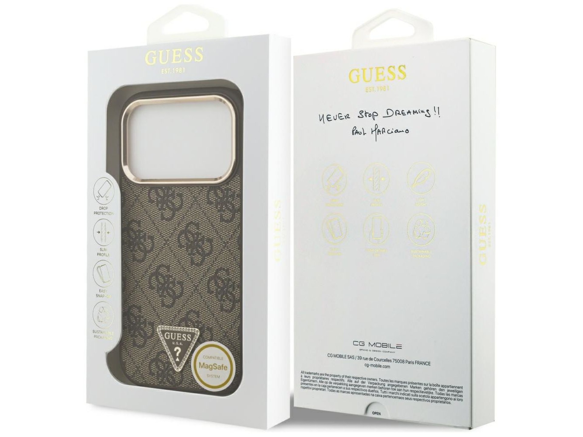 Funda Guess 4G con logo triangular y MagSafe para iPhone 17 Pro / 18 Pro - Marrón