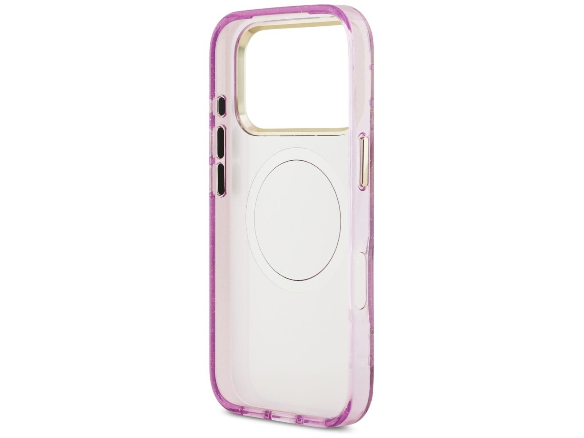 Funda Guess IML Glitter Flowers Triangle MagSafe para iPhone 17 Pro / 18 Pro - Morado