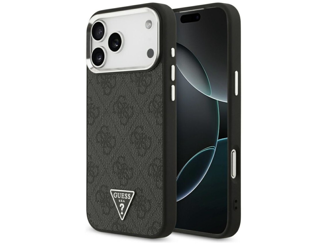 Capa Guess 4G Triangle Logo MagSafe para iPhone 17 Pro Max / 18 Pro Max - Preto e Prata