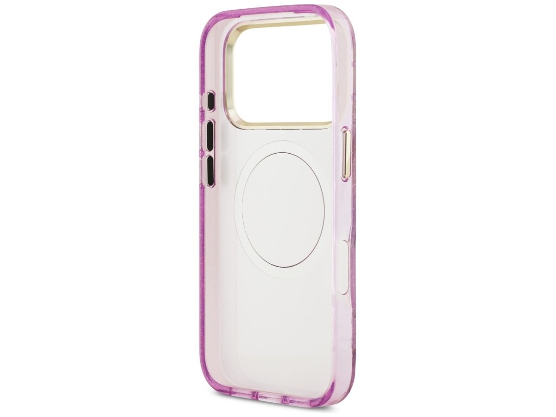 Funda Guess IML Glitter Flowers Triangle MagSafe para iPhone 17 Pro / 18 Pro - Morado