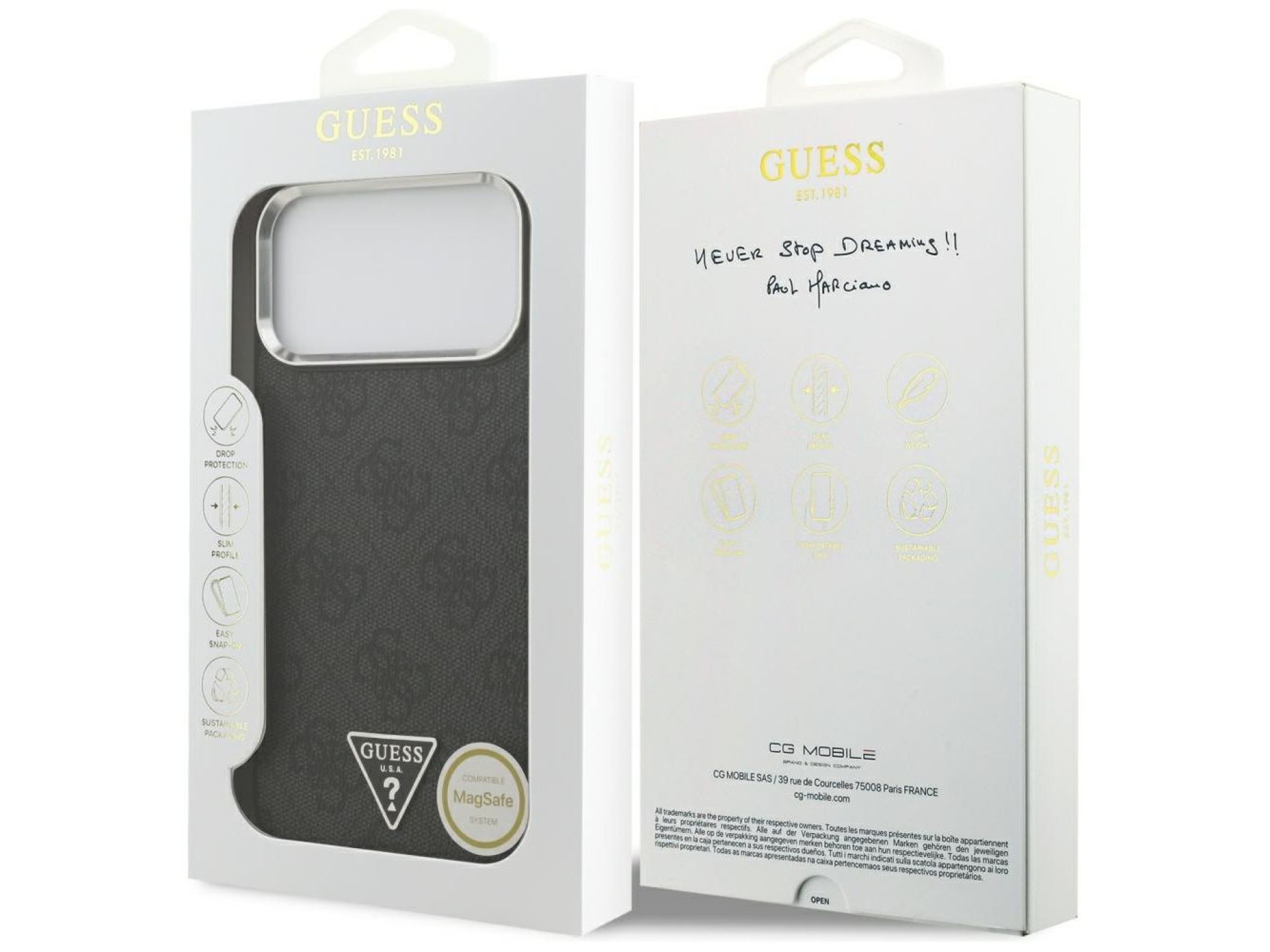 Capa Guess 4G Triangle Logo MagSafe para iPhone 17 Pro Max / 18 Pro Max - Preto e Prata